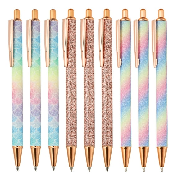 Uxcell 9 PCS Ballpoint Pens, Metal Retractable Click Ball Pens, 1mm Black Ink Medium Point and Office Supplies