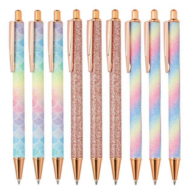 Unique Bargains 9 PCS Ballpoint Pens, Metal Retractable Click Ball Pens, 1mm Black Ink Medium Point and Office Supplies