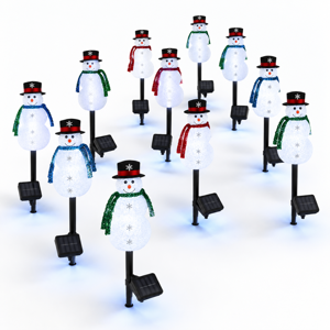 Christmas Snowman Solar Pathway Lights Outdoor Decoration 12 Pack