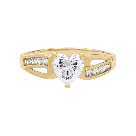Brilliance Fine Jewelry Cubic Zirconia Heart Ring in 10K Yellow Gold,Size 6