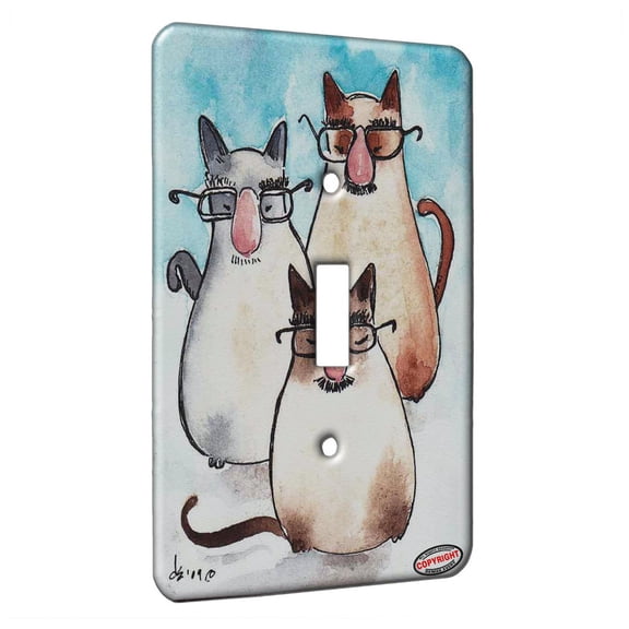 KuzmarK™ Single Gang Toggle Switch Wall Plate - Three Incognito Siamese Kitties Abstract Cat Art by Denise Every