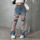 thumbnail image 1 of WILLBEST Pantalones Mujer Vaqueros de Mezclilla de Alta Elasticidad para Mujer Con Adornos de Perlas y Detalles Desgastados, Diseño de Pierna Ancha, Pantalones Casuales Cómodos para Uso Diario. Grande, 1 of 4