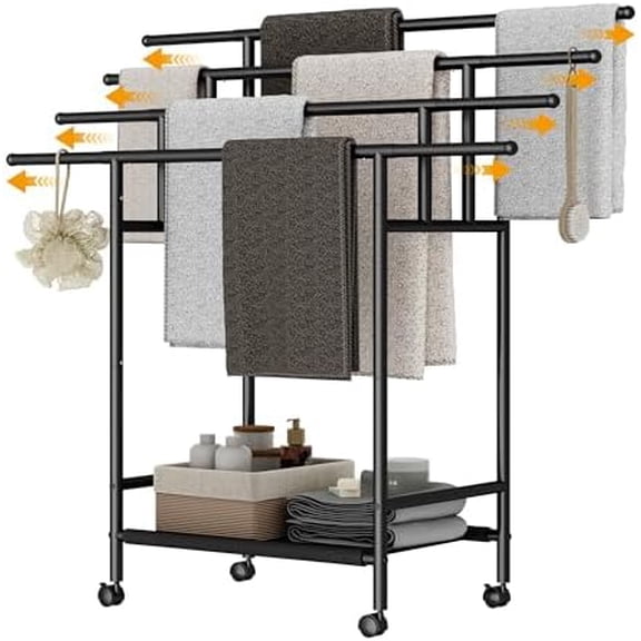 Expandable Free Standing Towel Rack for Bathroom, 4 Tier Blanket Rack, Adjustable Blanket Holder for Bathroom, Towel Drying Rack Stand for Outdoor, Poolside, Black$$Home Decor, Kitchen, & Other