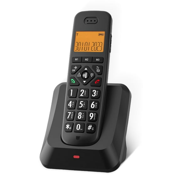 Bisofice Téléphone Sans Fil D1011 avec Écran LCD de 1,8 Po, Stocke 30 Numéros Entrants et 10 Numéros Sortie, 13 Fonctions de Numérotation Abrégée, Grands Boutons, Contrôle du Volume Latéral, Batteries Rechargeables, Offert en Noir - US
