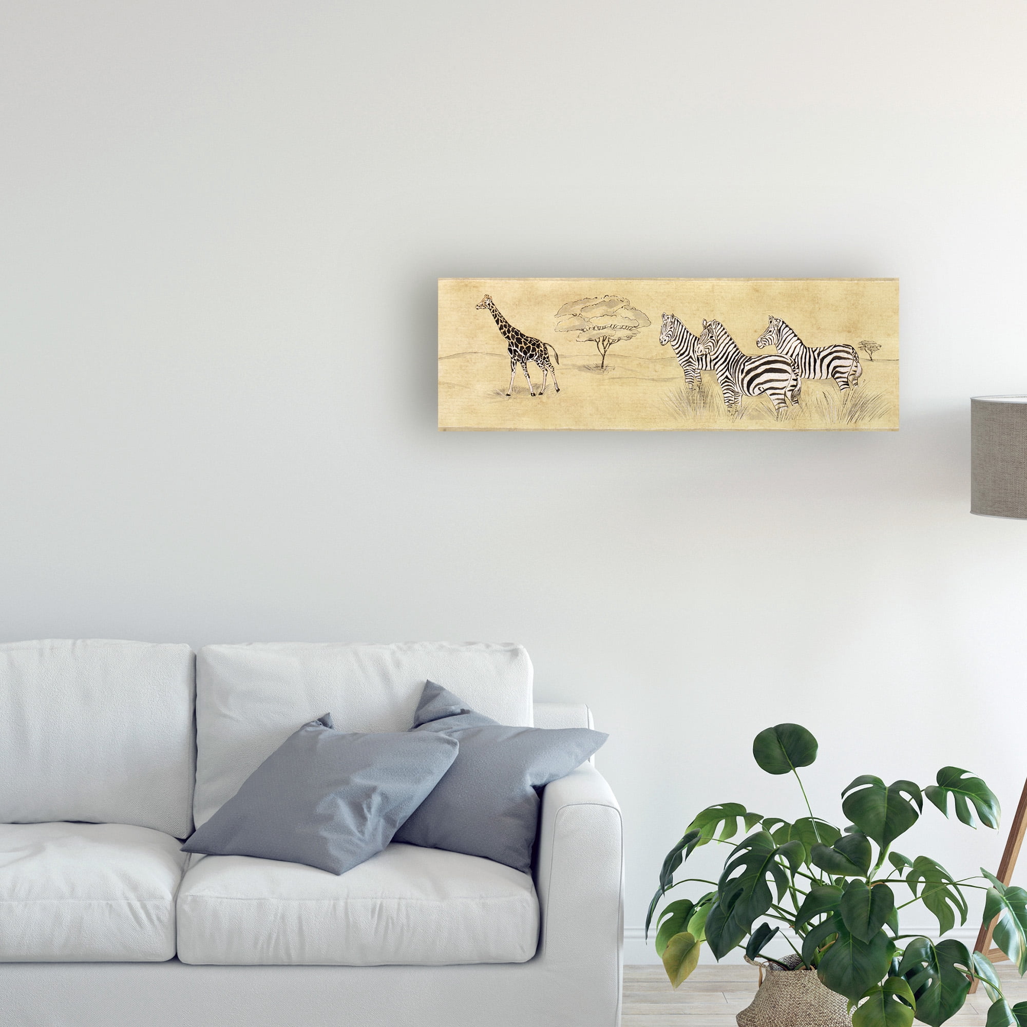 Trademark Fine Art 'Zebras Next To Giraffe' Canvas Art by Pablo Esteban