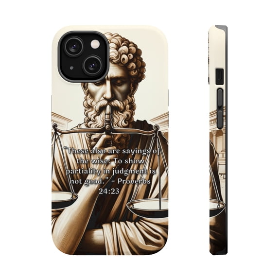 DistinctInk Tough Case for Apple iPhone 15 PLUS (6.7" Screen), Compatible with MagSafe Charging - "To Show Partiality in Judgment is Not Good" - Proverbs 24:23