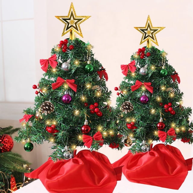 Árbol de Navidad Juegoal Mini, paquete de 2 unidades, 60 cm con 50 luces LED