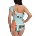 thumbnail image 5 of Picia Vintage Surf Van Beach Pattern Women's One Piece Swimsuits,One Shoulder Swimwear Asymmetric ,Ruffle Monokinis Bathing Suits,High Waisted Flattering Bathing Suits-Large, 5 of 8