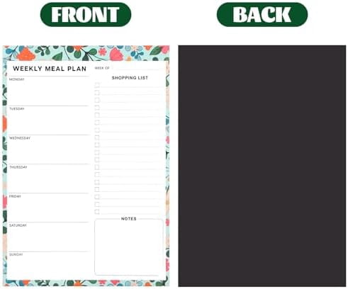 60 Sheet Meal Planner for Fridge, Magnetic Weekly Meal Planner & Grocery List with Tear-off Shopping List for Meal Prep, 7x10''-Flower Design