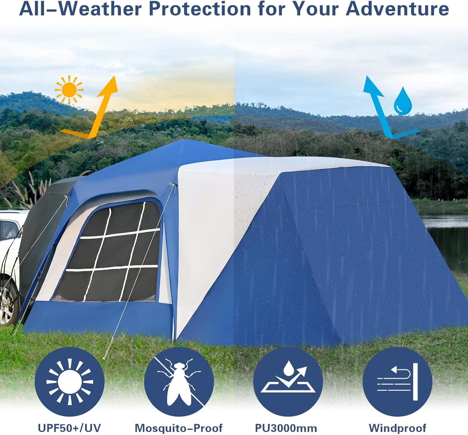 Bronkige 4/6/8 Person SUV Tent, Easy Setup & Spacious SUV Tailgate Tent with Large Mesh Windoors, Rainfly & Awning, Perfect for Family & Group Outdoor Adventures