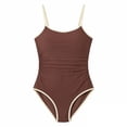 thumbnail image 6 of WEIGFI Women's Swimwear One-Piece Holiday Bathing Suit Solid Color Patchwork Beachwear Tummy Control Spaghetti Strap Crew Neck Lovely Vacation Swimsuit,Coffee,XL, 6 of 6