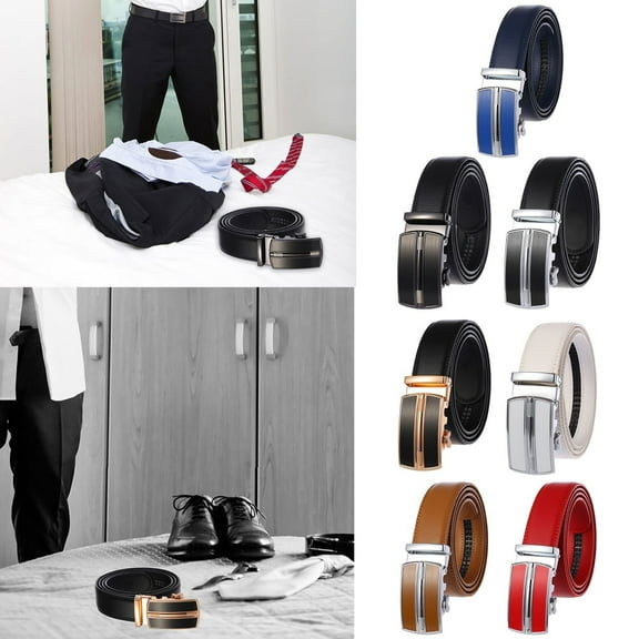 FCLoft Men's Automatic Ratchet Buckle Belt - 48 Inch Adjustable Trim to Fit Leather Belt for Jeans Trousers Suits
