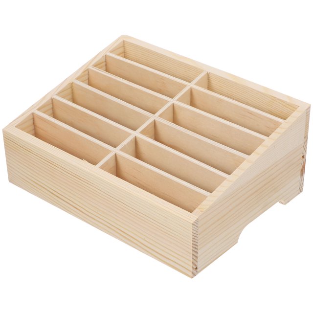 Caja organizadora de teléfono móvil de oficina, caja de almacenamiento de madera para teléfono móvil con múltiples rejillas