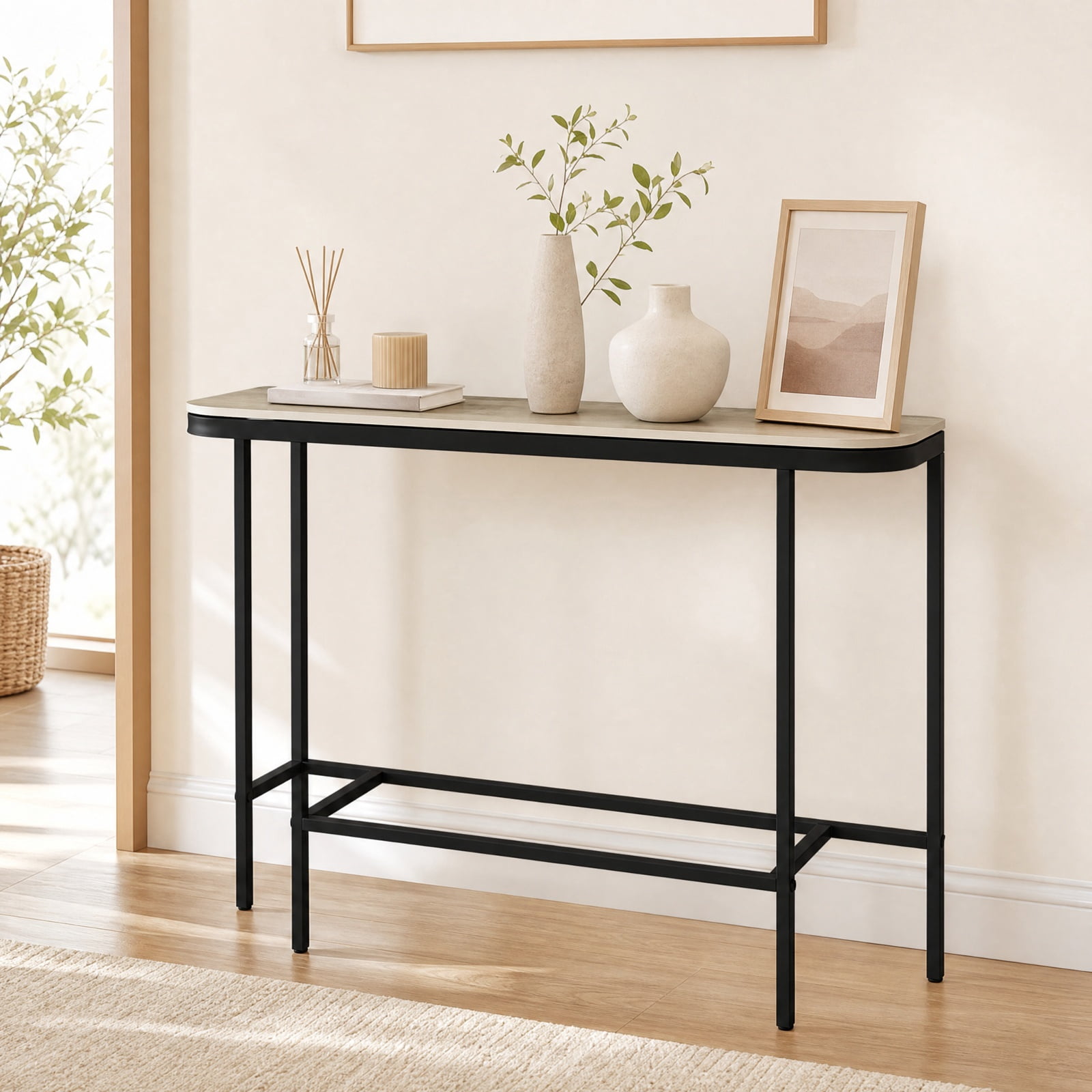Furnibear 44 Inch Console Table Entryway Table with Faux Marble Tabletop and Heavy Duty Metal Frame for Living Room Hallway, Gray
