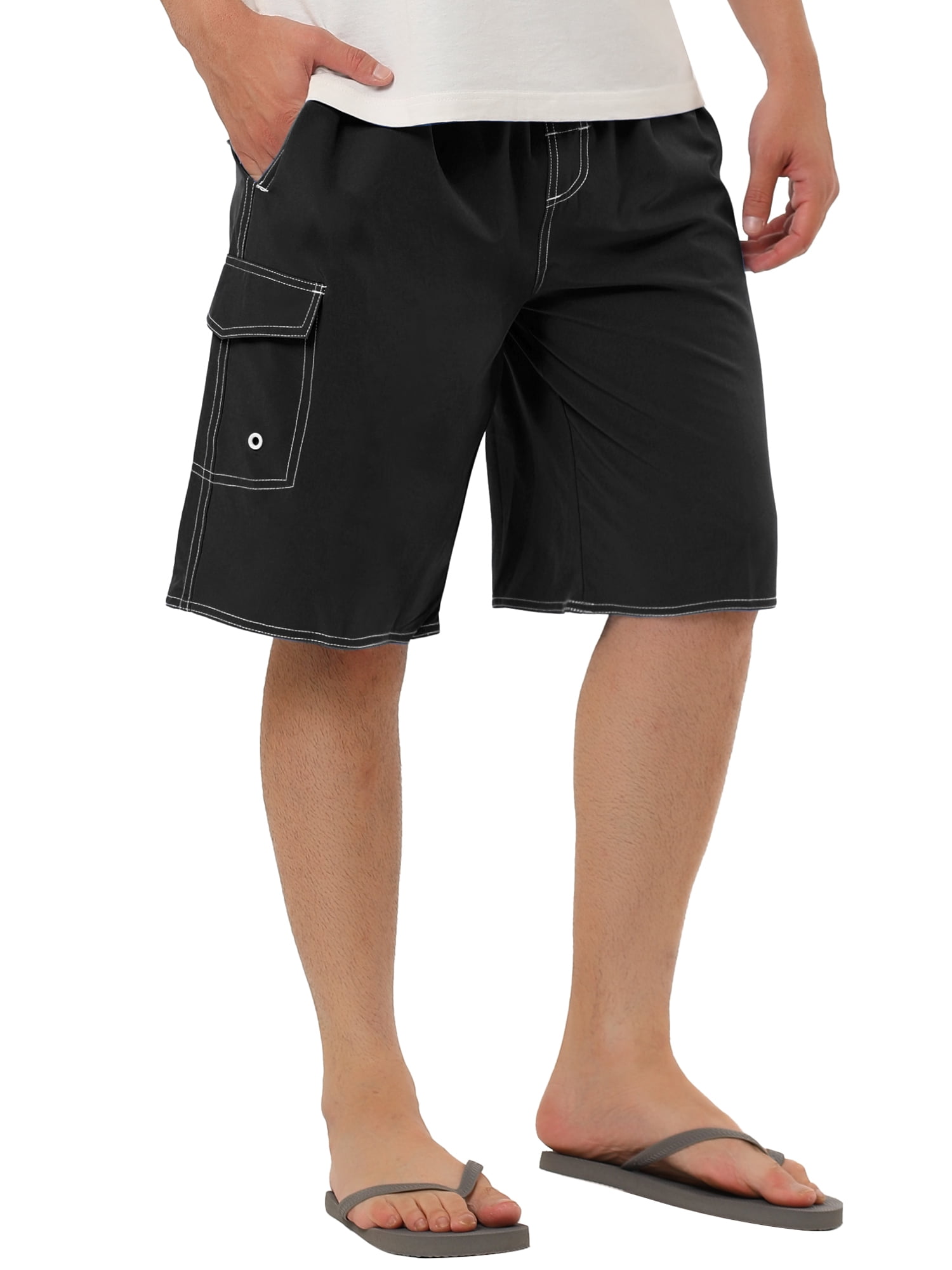INSPIRE CHIC Father's Day Men's Shorts Summer Drawstring Elastic Waist Solid Beach Board Swim Shorts 36 Black