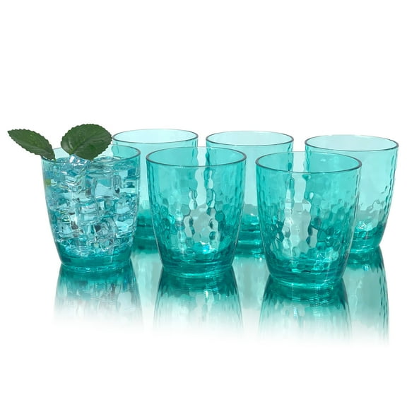 Set of 6 Hammered Style 15-ounce/430ml Acrylic Glasses Plastic Tumbler,BPA Free,Dishwasher Safe (Teal)