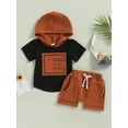 thumbnail image 2 of Bagilaanoe 2pcs Toddler Baby Boys Short Pants Set Letter Print Short Sleeve Hooded Tops + Shorts 3M 6M 12M 18M 24M 3T Kids Casual Summer Outfits, 2 of 9