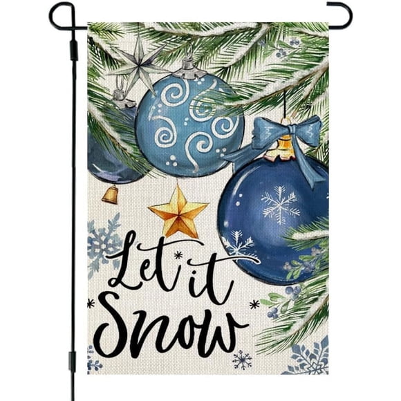 Winter Garden Flag 12x18 Inch Double Sided Small for Outside Welcome Burlap Let It Snow Blue Yard Flag CF1272-12