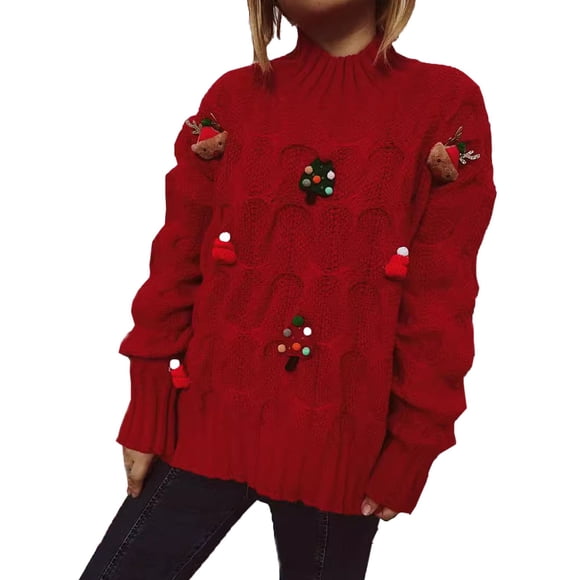 Zhanying Women's Christmas Sweater Winter Knit Xmas Women's Holiday Sweater Ugly Christmas Sweater with Lights for Women