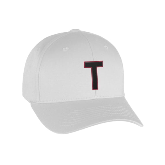 Flexfit Baseball Hat Custom Letter Initials A to Z Curved Bill, White Cap Red Bk