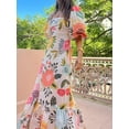 thumbnail image 3 of Women's Floral Square Neck Puff Sleeve Maxi Dress with Ruffle Hem in Polyester Fabric for Everyday Wear Summer, 3 of 15