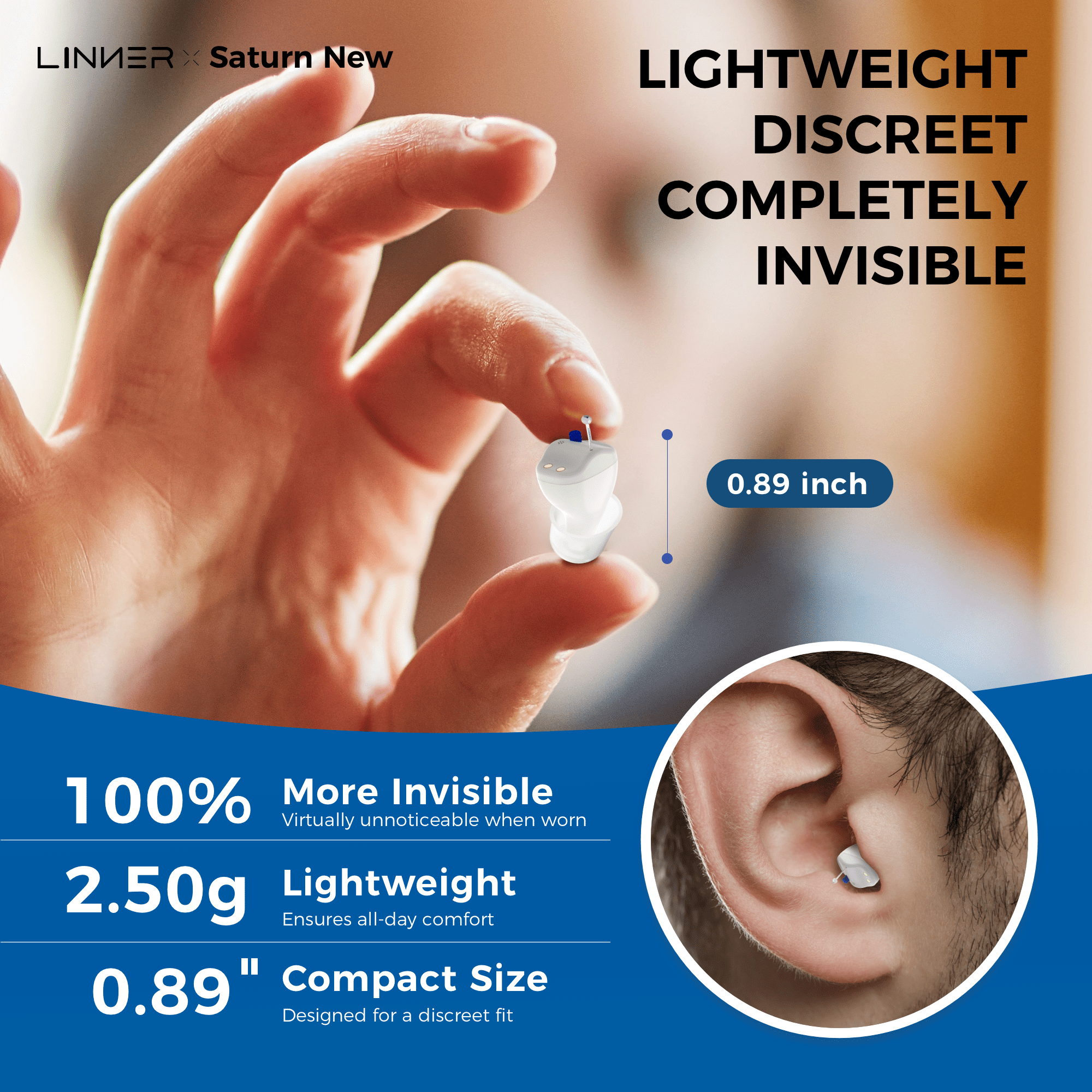 LINNER CIC Hearing Aids for Seniors, Rechargeable In-Ear Hearing Aids for Ears, OTC Hearing Aids,White