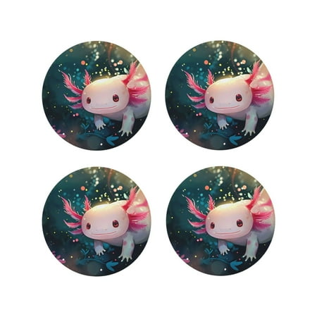 

Tideii Whimsical Axolotl Fantasy for Leather Coasters 4 Pieces Anti-fouling and Anti-scalding Decorative Coasters Suitable for Restaurants Kitchens Coffee Shops-Round Shape