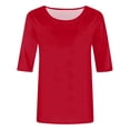 thumbnail image 4 of Yuanlong Womens Solid Color T Shirt Crew Neck Elbow Length Sleeve Tee Relaxed Fit Casual Office Versatile Layering Top, 4 of 4