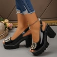 thumbnail image 2 of Platform Heels for Women Fashion Metal Buckle Peep Toe Slingback Sandals Chunky Lug Sole Party Prom Dress Pumps Shoes Black Size 7, 2 of 6
