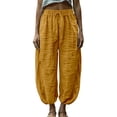 thumbnail image 3 of Wide Leg Pants for Women Loose Drawstring Elastic Waist Trousers with Pockets Summer Beach Vacation Clothes by Yigetop Yellow S, 3 of 7