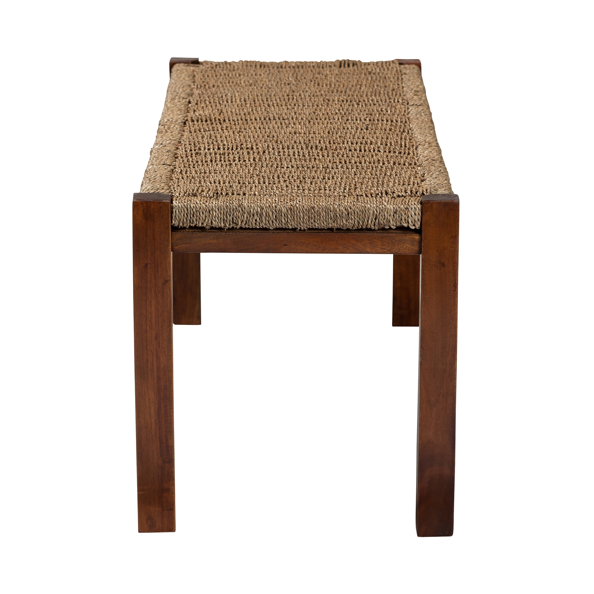 bali & pari Hermes Seagrass and Mahogany wood Transitional Bench, Walnut Brown