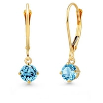 Gem Stone King 14K Yellow Gold Swiss Blue Topaz Earrings for Women | 1.00 Cttw | Gemstone November Birthstone | Round 4.5MM