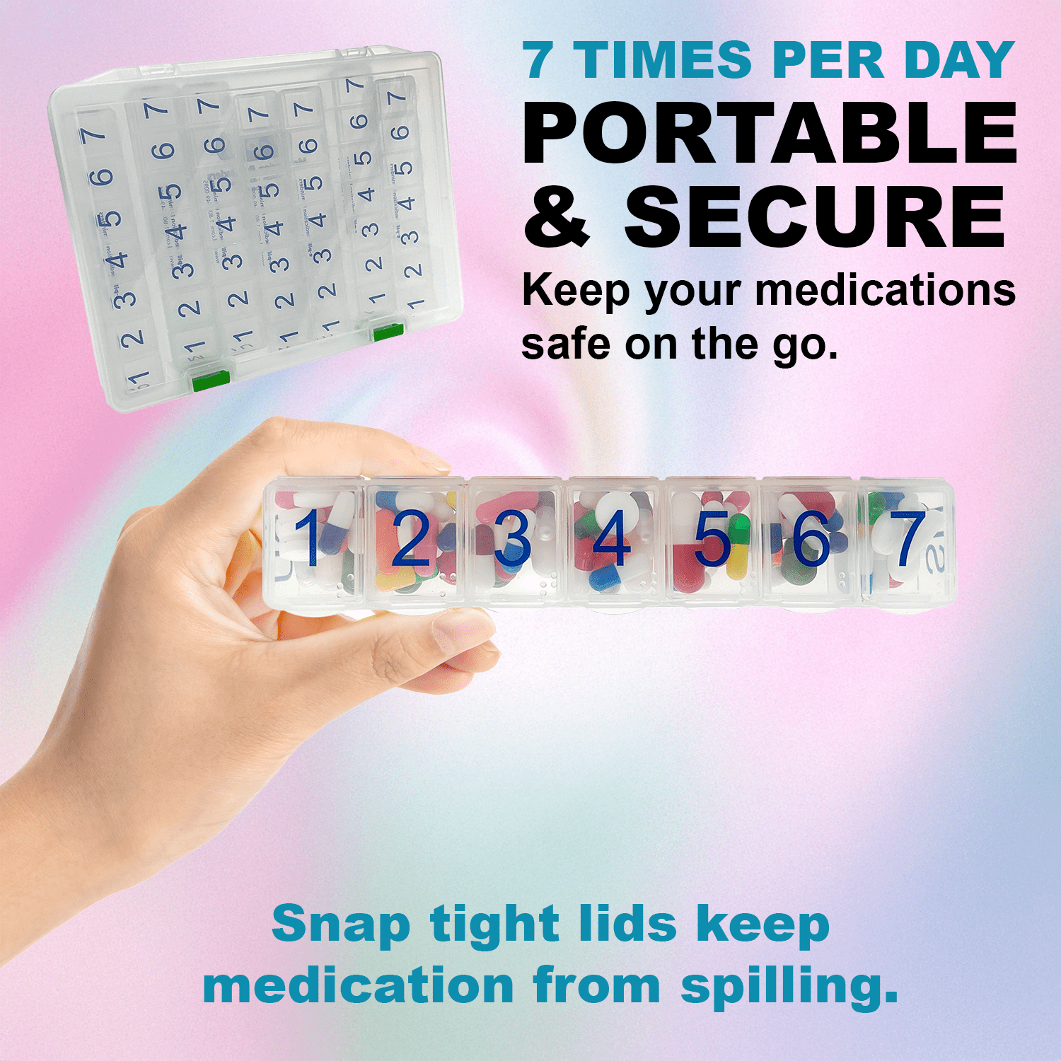 e-Pill 7 Times a Day x 7 Day Clear Weekly Pill Organizer Set with Clear Case