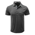 thumbnail image 4 of Men's Polo Shirts Summer Business Dressy Short Sleeve Button Up Collared Tops with Pocket Lightweight Breathable Loose Fit T Shirts for Man Grey L, 4 of 6