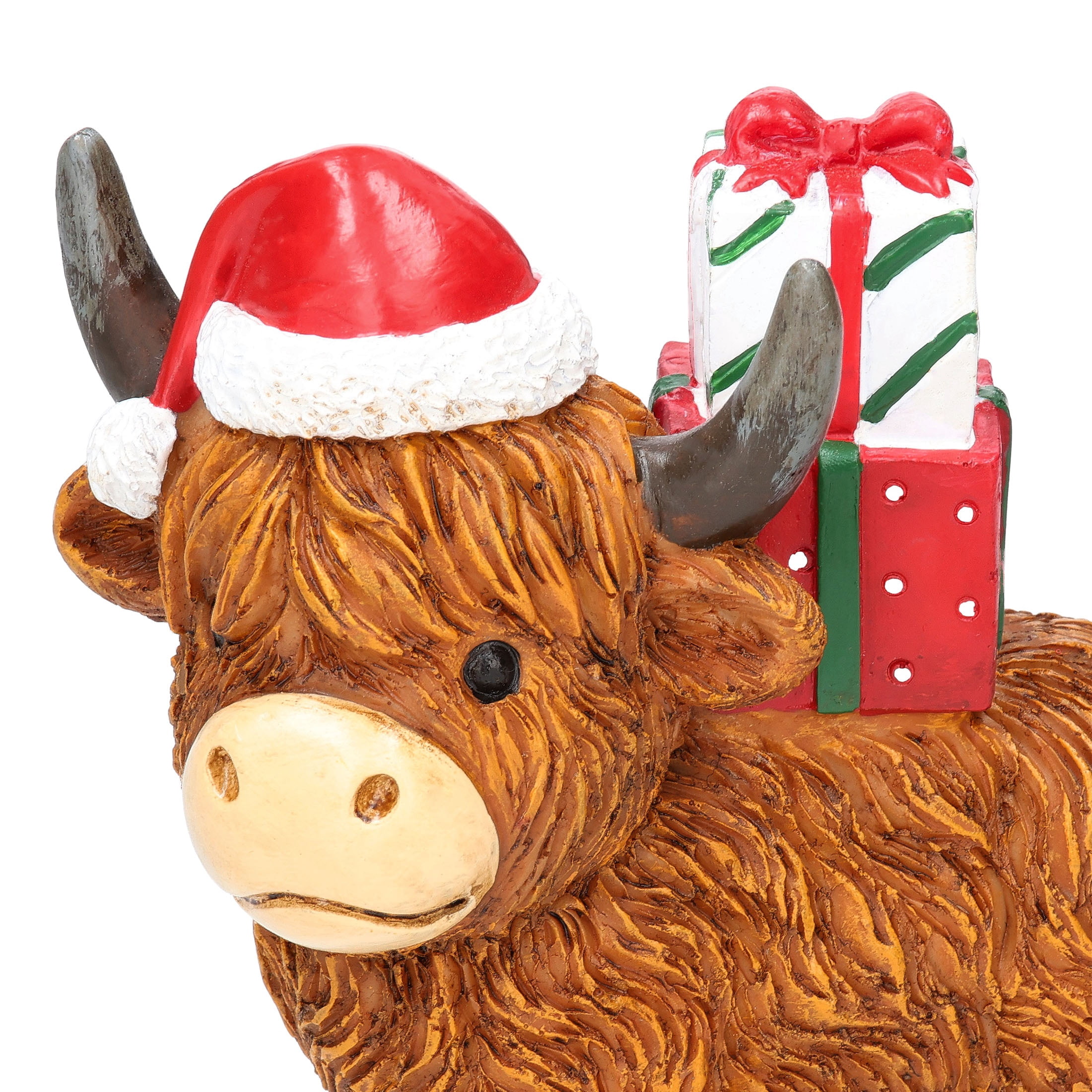 Highland Cow with Presents Christmas Decoration, Brown, 5", by Holiday Time