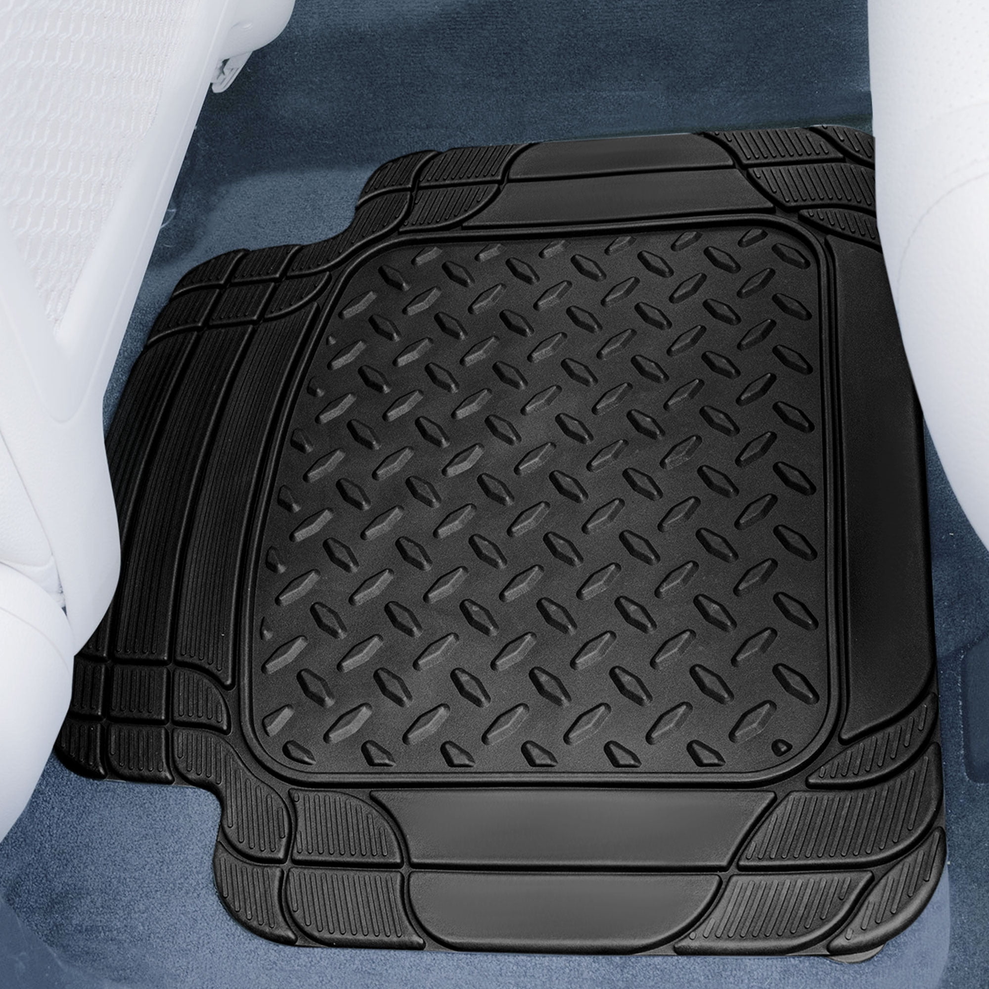 FH Group Trimmable ClimaProof Rubber Floor Mats With Footprint Design Black – Full Set