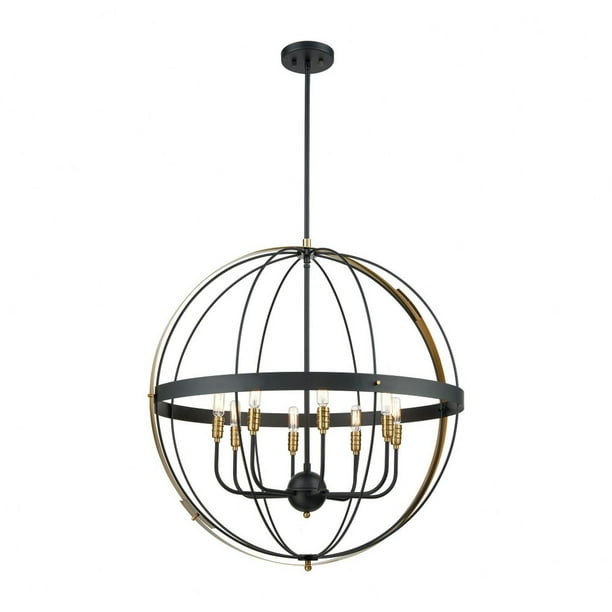 Orb Chandelier Eight Light With Overlapping Metal Strips In Spherical Shape Matte Black Satin Brass Finish Bailey Street Home Com Orb Chandelier Eight Light, Aged Black Metal Orb 5 Light Chandelier