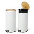 thumbnail image 4 of 8 Gallon Stainless Steel Trash Can with Natural Bamboo Lid, Removable Inner Bucket for Kitchen, Bathroom, Living Room - White, 4 of 7