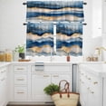 thumbnail image 3 of Abstract Waves Kitchen Curtains Valances and Tiers Set of 3 Blue White Gold Oil Painting Retro Style Tier Curtains and Valance with Rod Pocket for Small Windows, 27.5"x24", 3 of 9