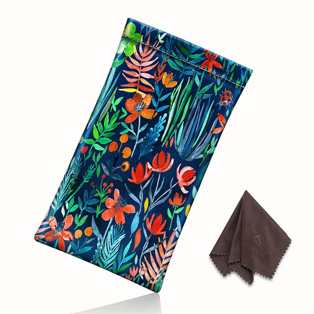 Fintie Squeeze Top Eyeglasses Pouch With Cleaning Cloth Leather Soft 