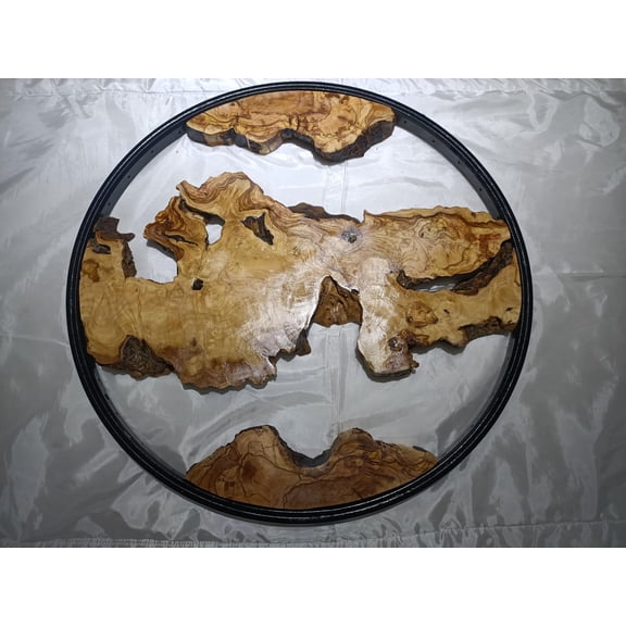 Round Olive Root Slab Set for DIY Epoxy Projects with 3 pieces Varnished (16" Black Framed)