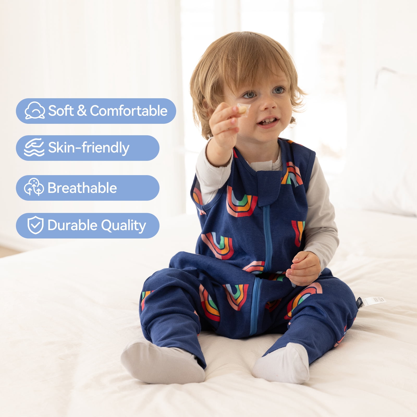 3 Pack-0.5 Tog Lightweight Summer Toddler Sleep Sack 2T-3T with Feet 100% Cotton Breathable Sleep Sack with Legs 2-Way Zipper Wearable Blanket