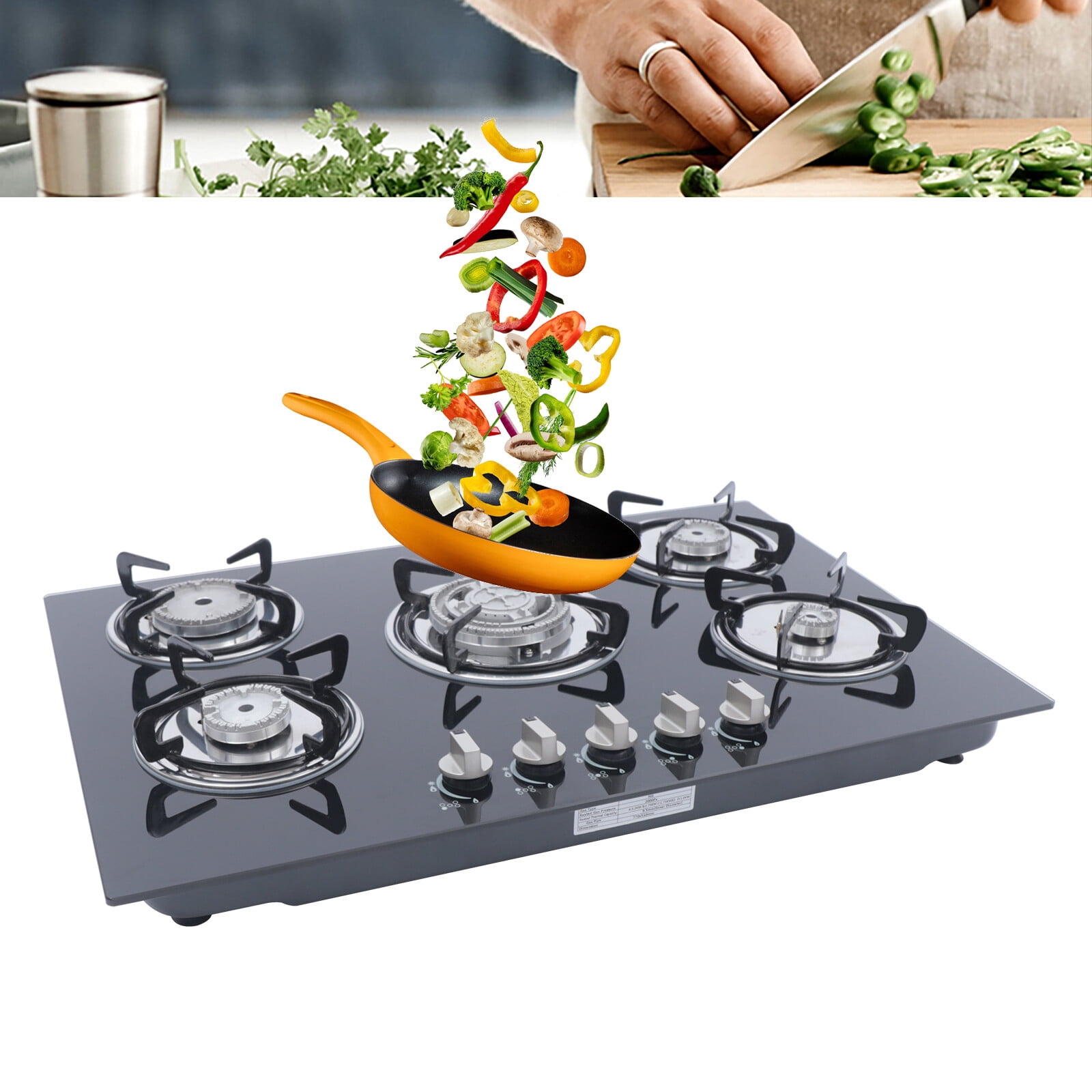 30Inch Built-in 5 Burner Cooktop Stove LPG/NG Gas Hob Countertop Tempered Glass for Home,Restaurants