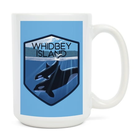 

15 fl oz Ceramic Mug Whidbey Island Washington Orca and Calf Contour Dishwasher & Microwave Safe