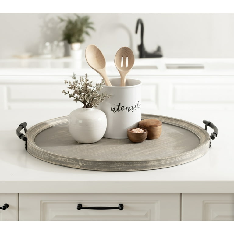 Kate and Laurel Bruillet Farmhouse Wood Round Ottoman Tray, 24 x