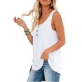 thumbnail image 4 of Brilliant Women Tops on Sale under $10 Women Solid Button Round-Neck Blouse Casual Loose Summer Sleeveless Tank Clearance, 4 of 7