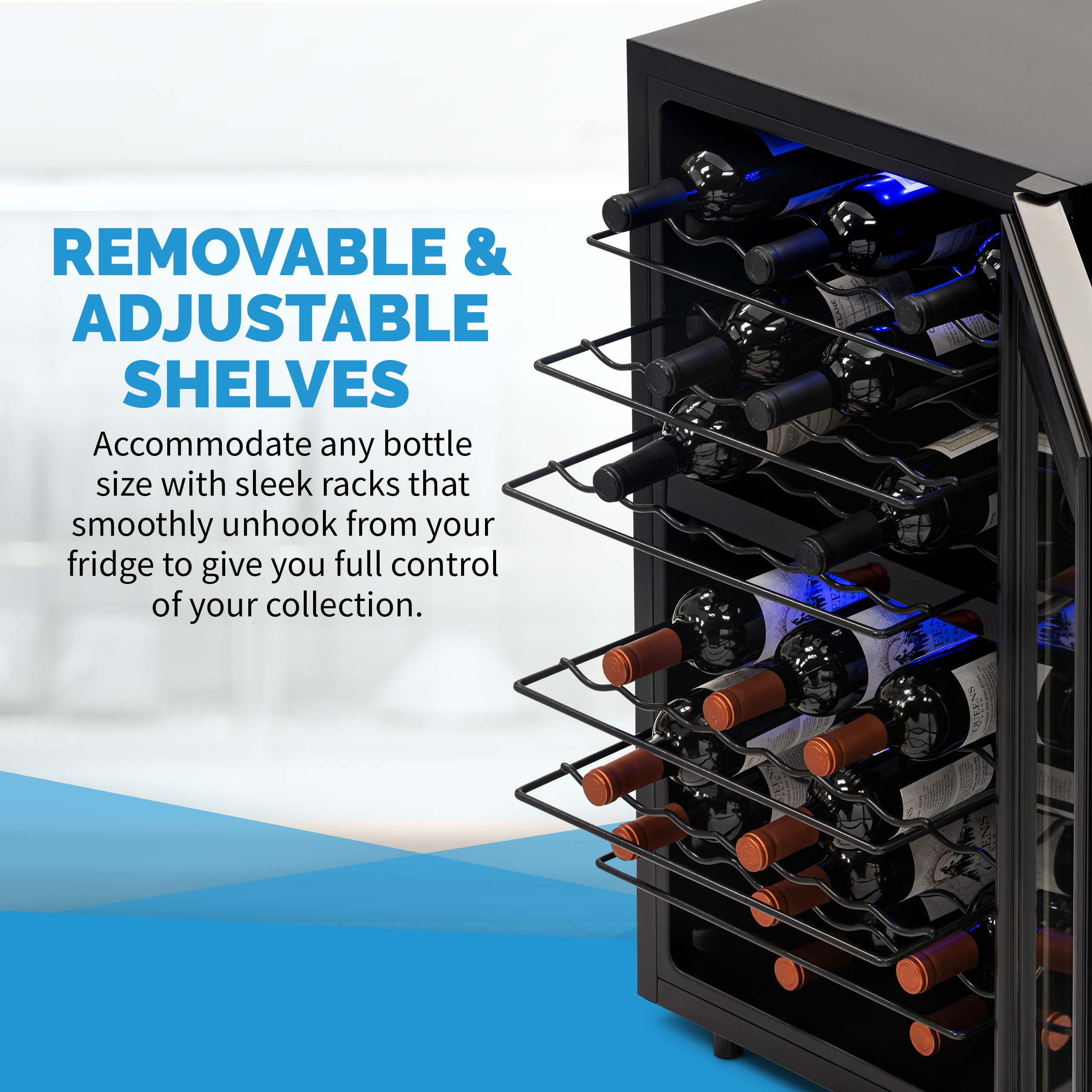 Newair Freestanding Wine Fridge, 43 Bottle Dual Zone Compressor  Wine Cooler Fridge in Stainless Steel
