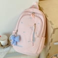 thumbnail image 4 of Nylon School Backpack, Lightweight Backpack with Bow Pendant, Spacious Trendy Backpack for Travel College Work, Pink, 4 of 6