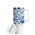 thumbnail image 2 of 40 oz Tumbler with Handle and Straw Lid Blue and White Porcelain Floral Insulated Vacuum Water Bottle Stainless Steel Travel Cup, 2 of 8