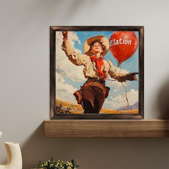 Cowboy Balloon Elation Art Wooden Sign Wall Plaque - Vintage Art Decoration, Wall Decoration - Ideal Gift For Home Decoration, Living Room, Bathroom, Bedroom, Garden, Dining, Bar, Cafe, Festival Pa